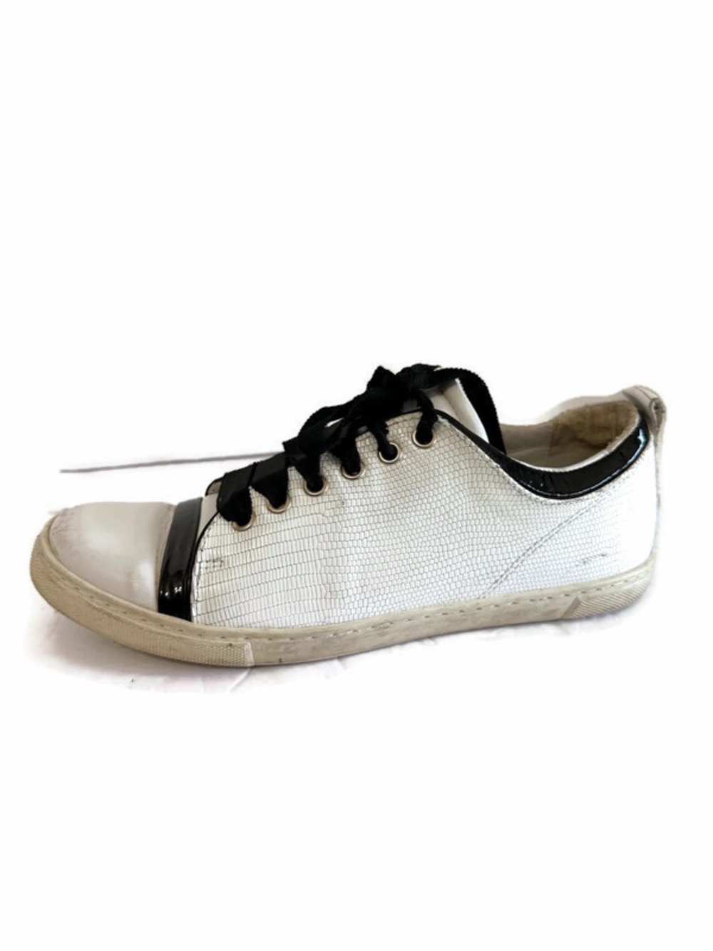 Lanvin White and Black Low-Top Leather Sneakers